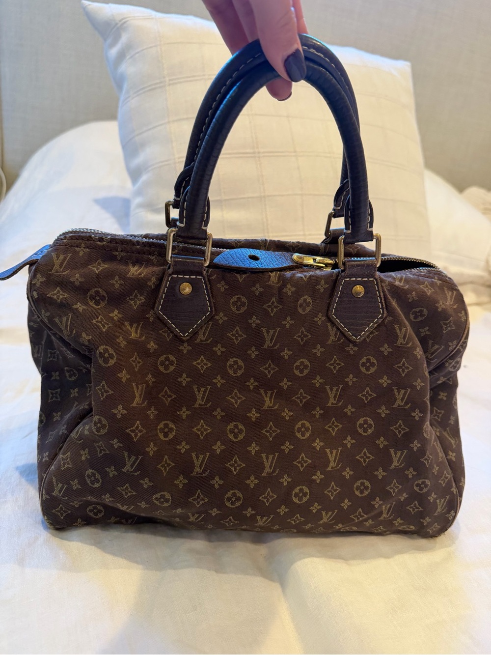 Authentic Louis Vuitton Brown Monogram Satchel with Dark Brown Handles